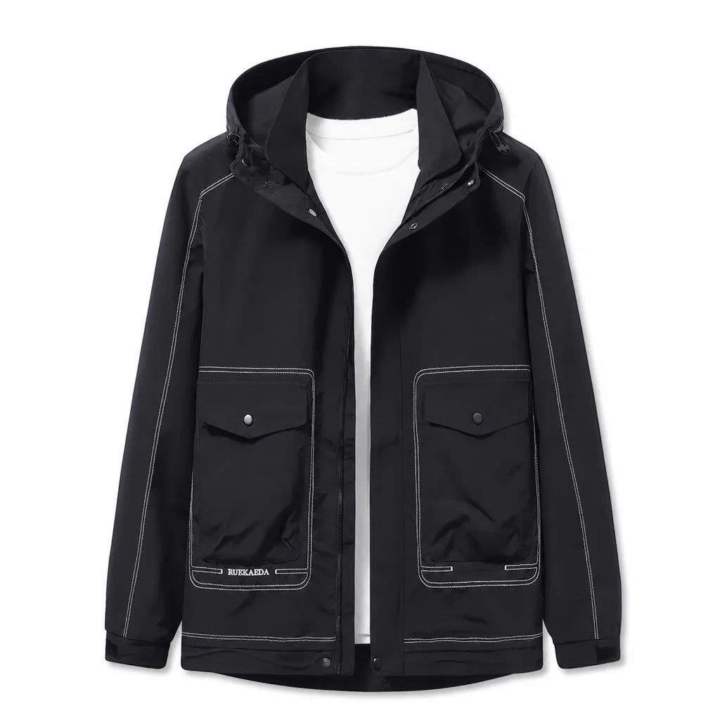 Men's Hooded Windbreaker Jacket Casual Utility Coat