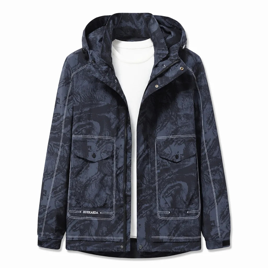 Men's Hooded Windbreaker Jacket Casual Utility Coat