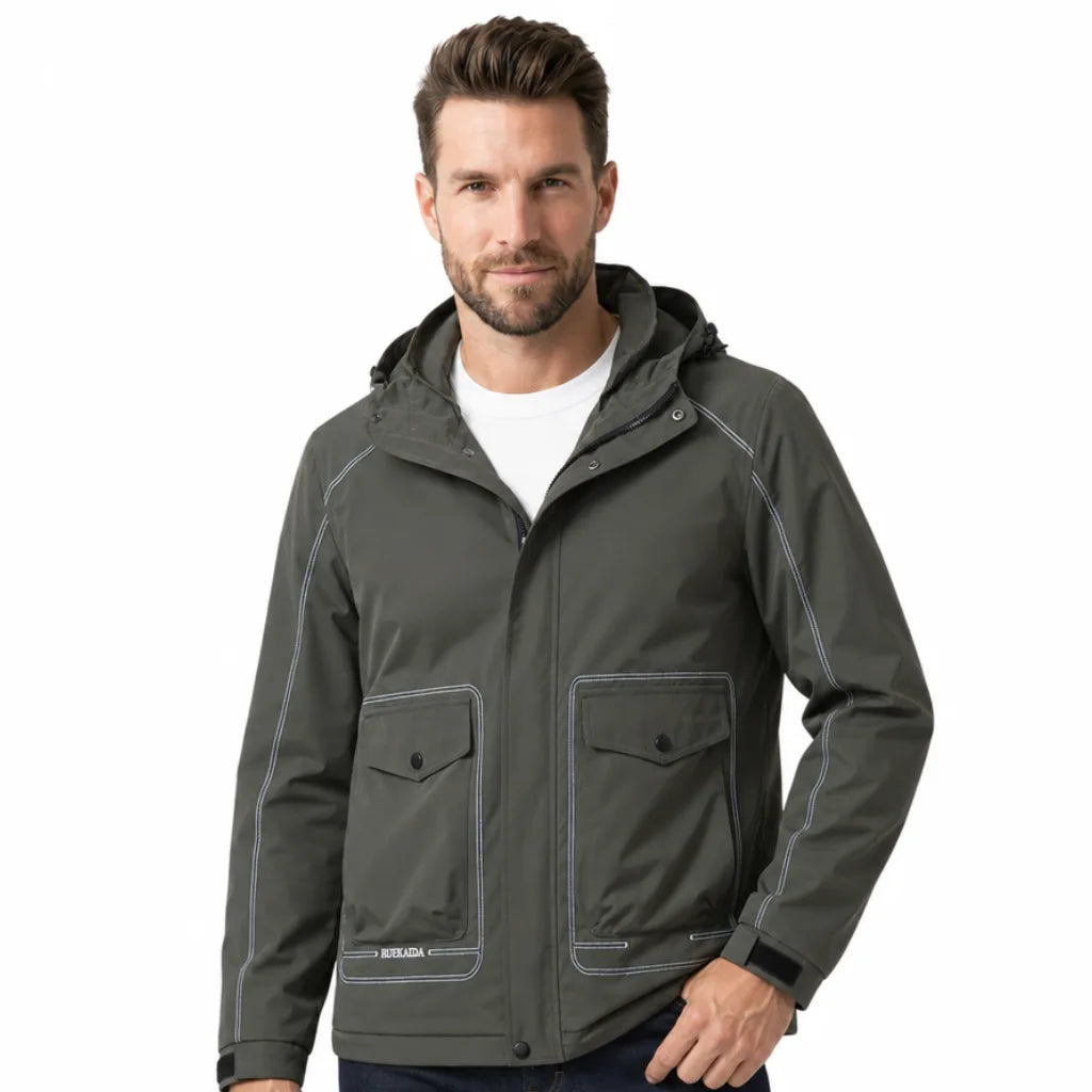 Men's Hooded Windbreaker Jacket Casual Utility Coat