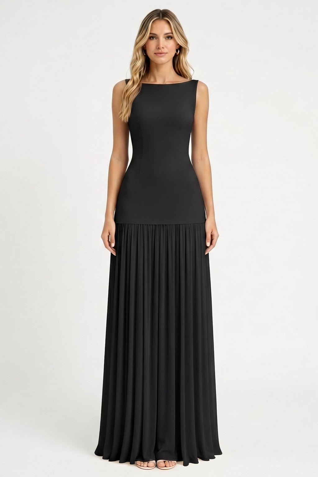 Nova Ruched Halter Maxi Chiffon Gown With High Slit
