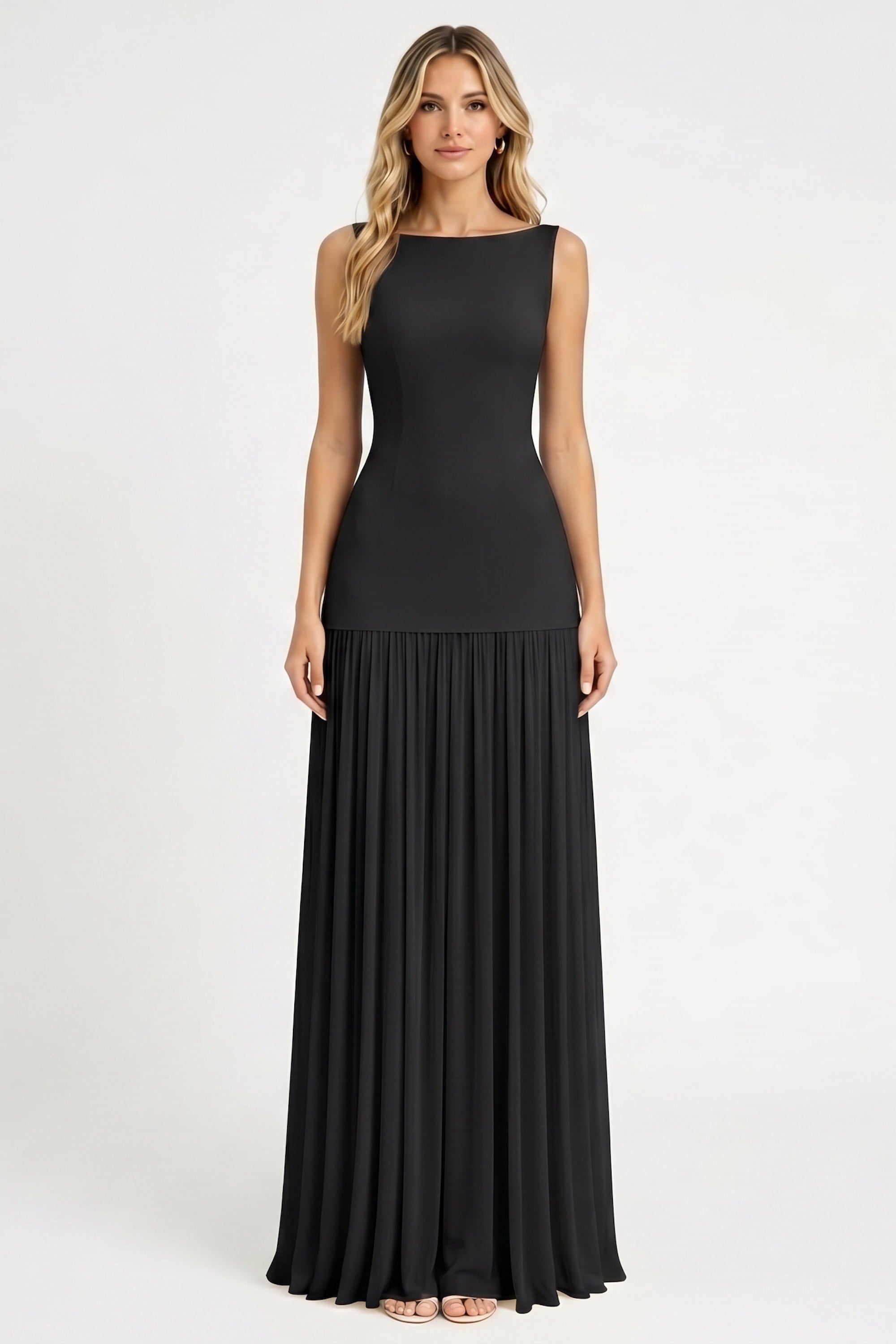 Nova Ruched Halter Maxi Chiffon Gown With High Slit