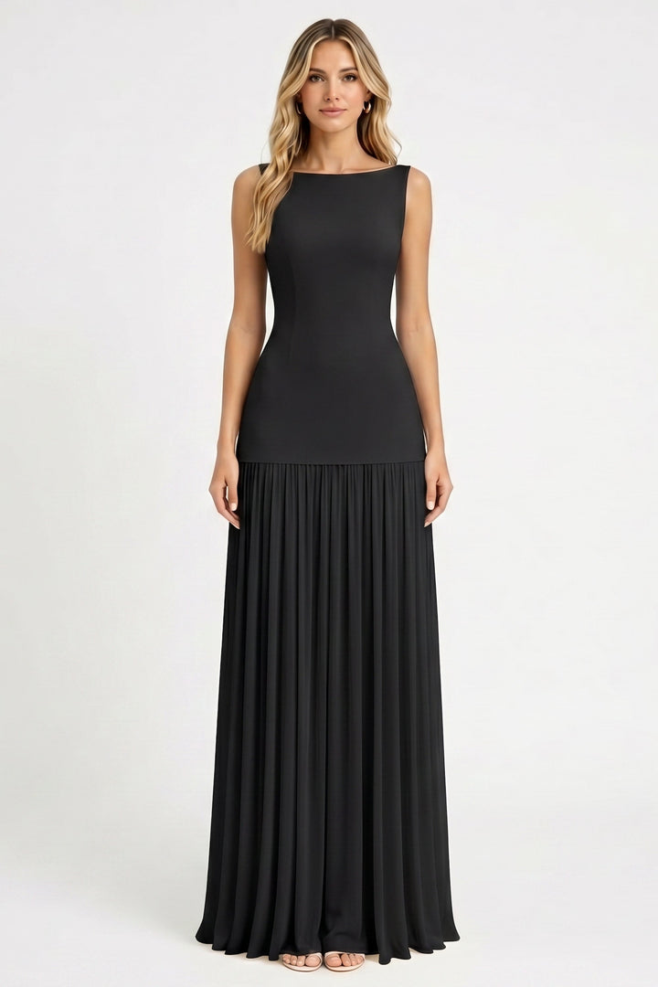 Nova Ruched Halter Maxi Chiffon Gown With High Slit