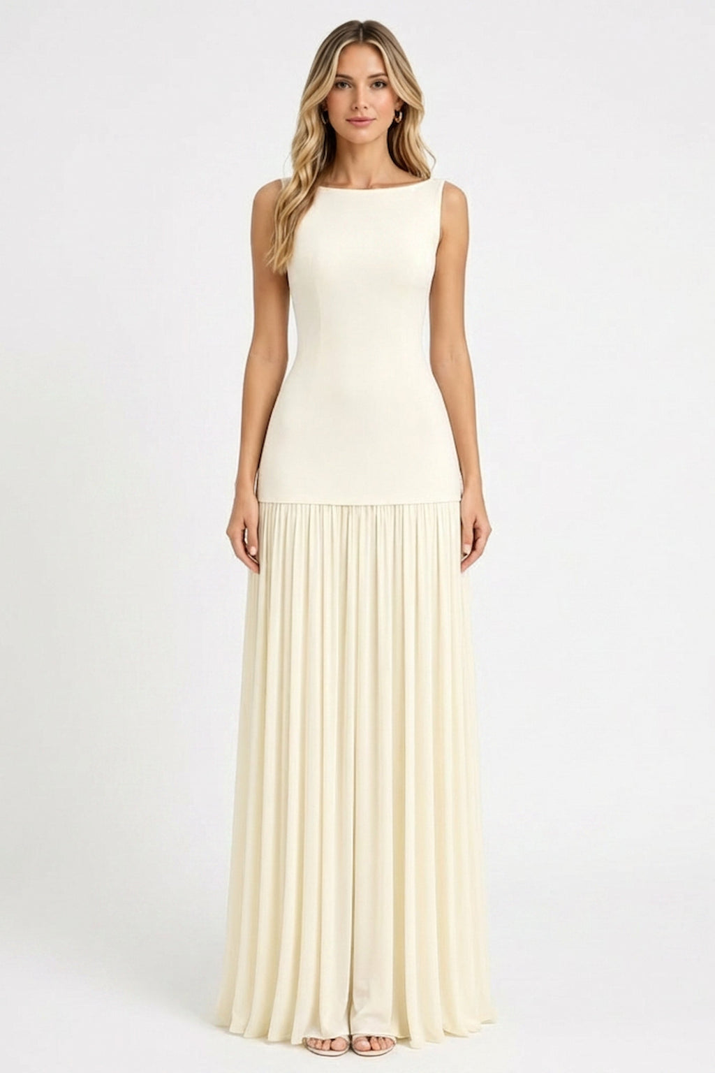 Nova Ruched Halter Maxi Chiffon Gown With High Slit