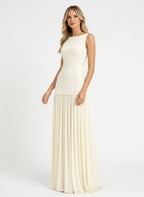 Nova Ruched Halter Maxi Chiffon Gown With High Slit