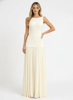 Nova Ruched Halter Maxi Chiffon Gown With High Slit