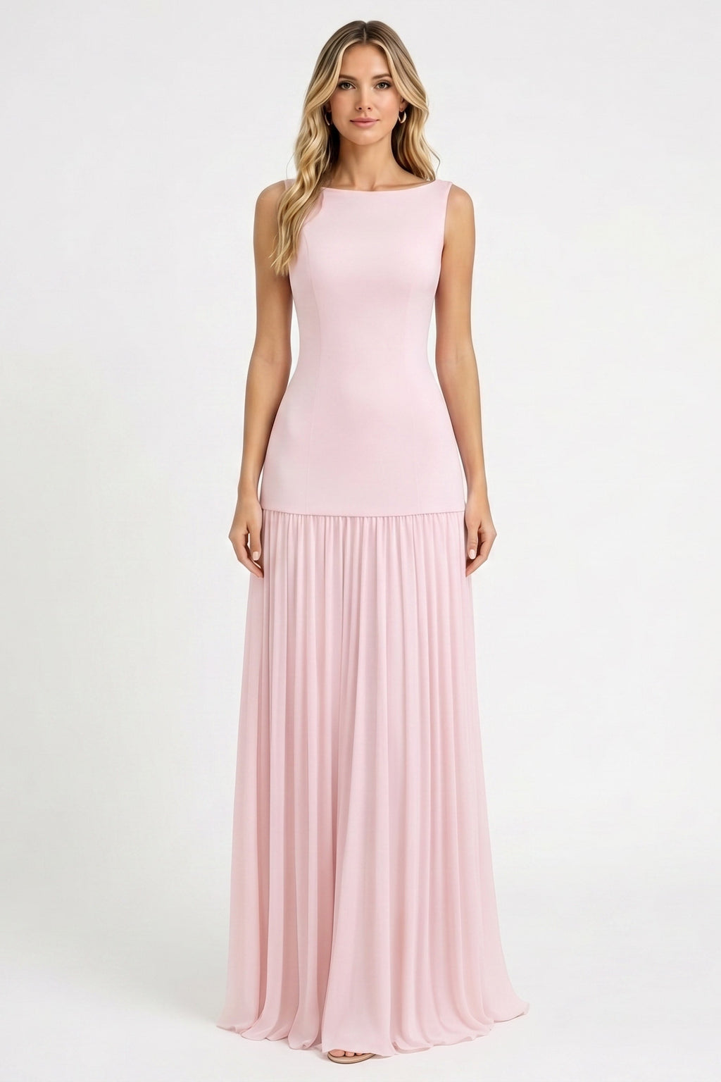 Nova Ruched Halter Maxi Chiffon Gown With High Slit