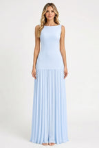 Nova Ruched Halter Maxi Chiffon Gown With High Slit