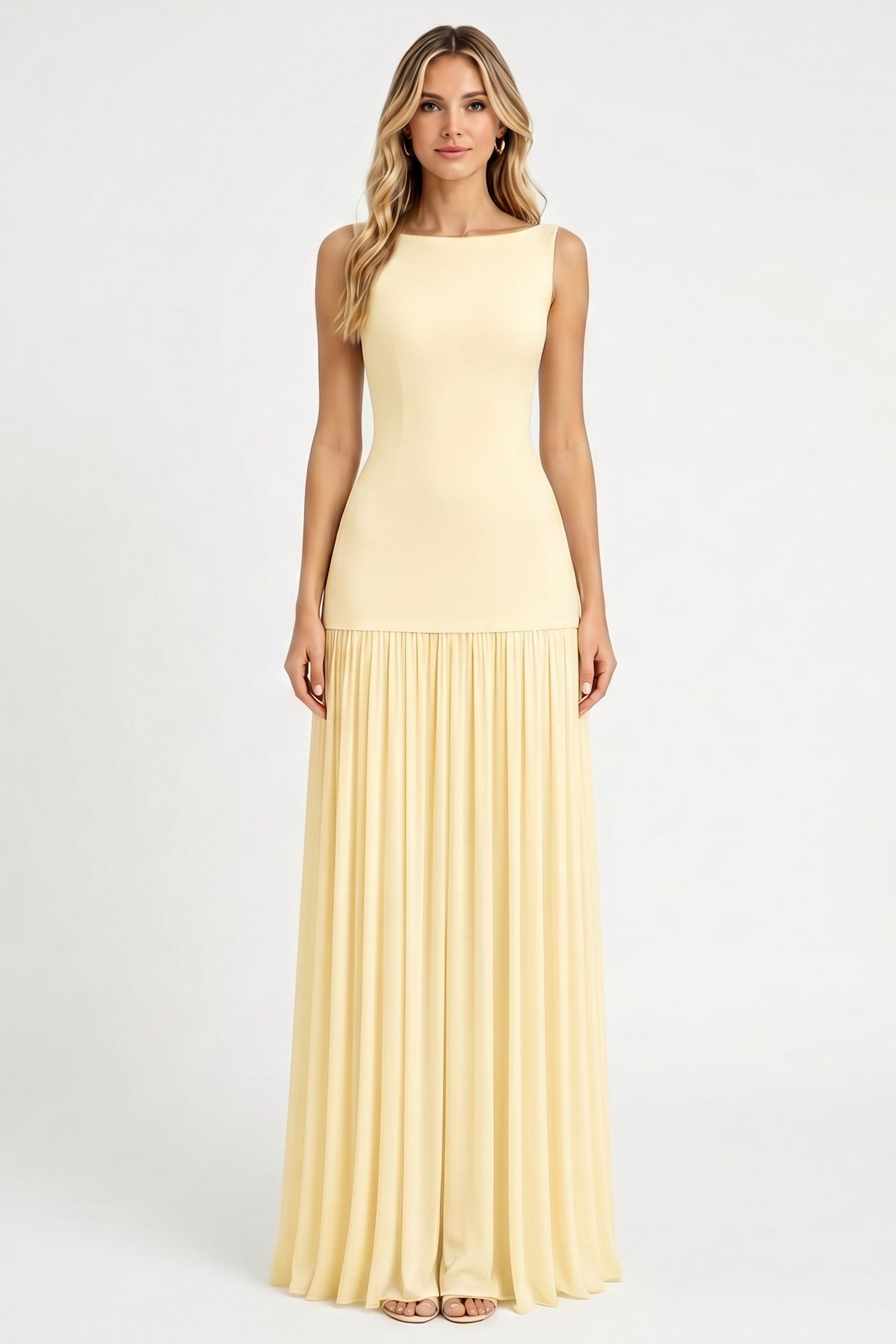 Nova Ruched Halter Maxi Chiffon Gown With High Slit