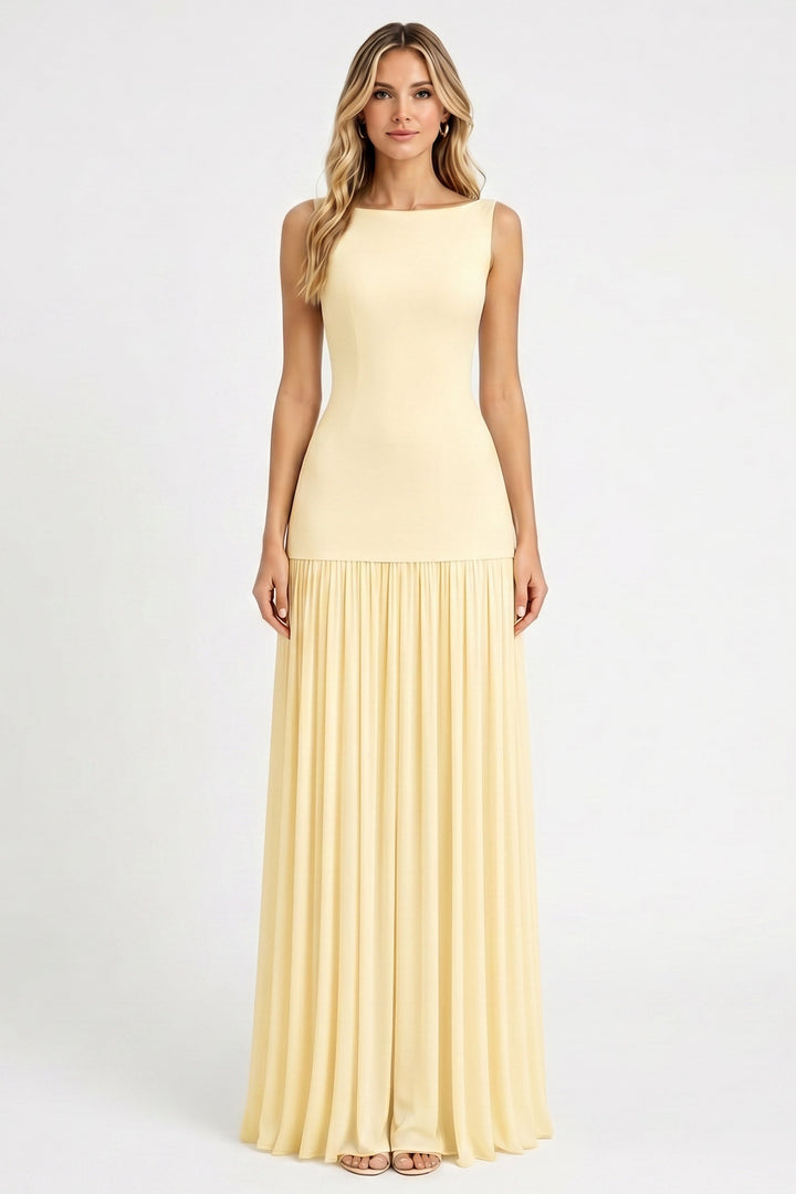 Nova Ruched Halter Maxi Chiffon Gown With High Slit