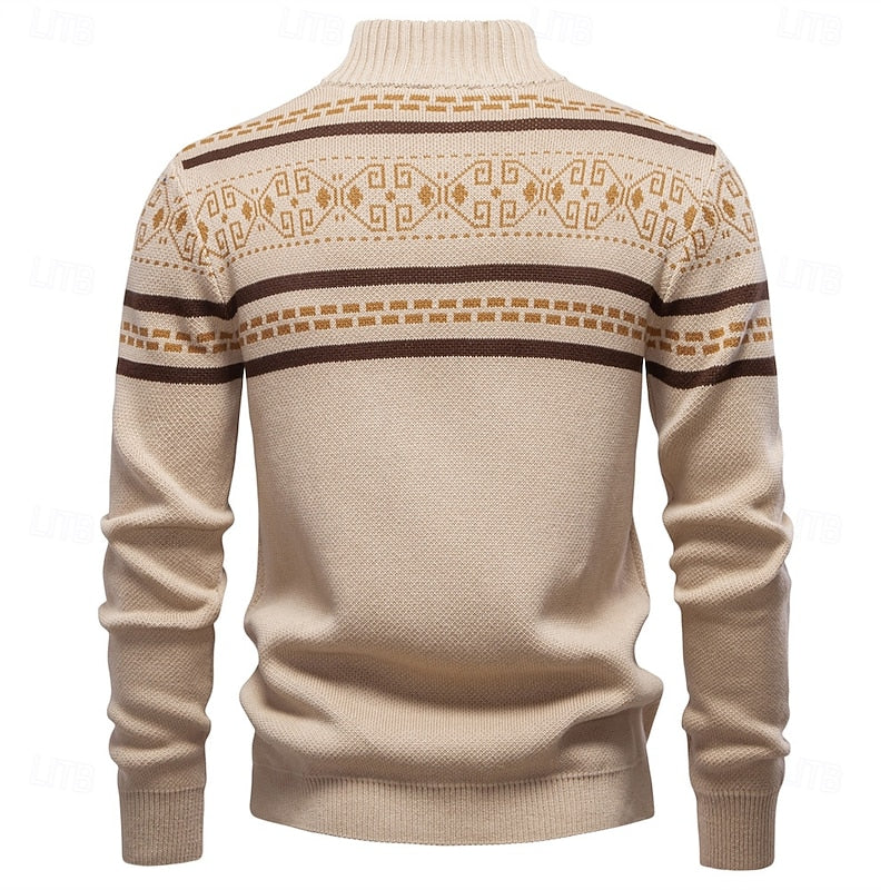Men's Fair Isle Full-Zip Christmas Cardigan with Stand Collar