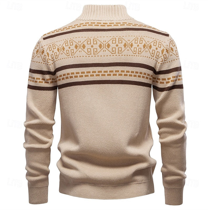 Men's Fair Isle Full-Zip Christmas Cardigan with Stand Collar
