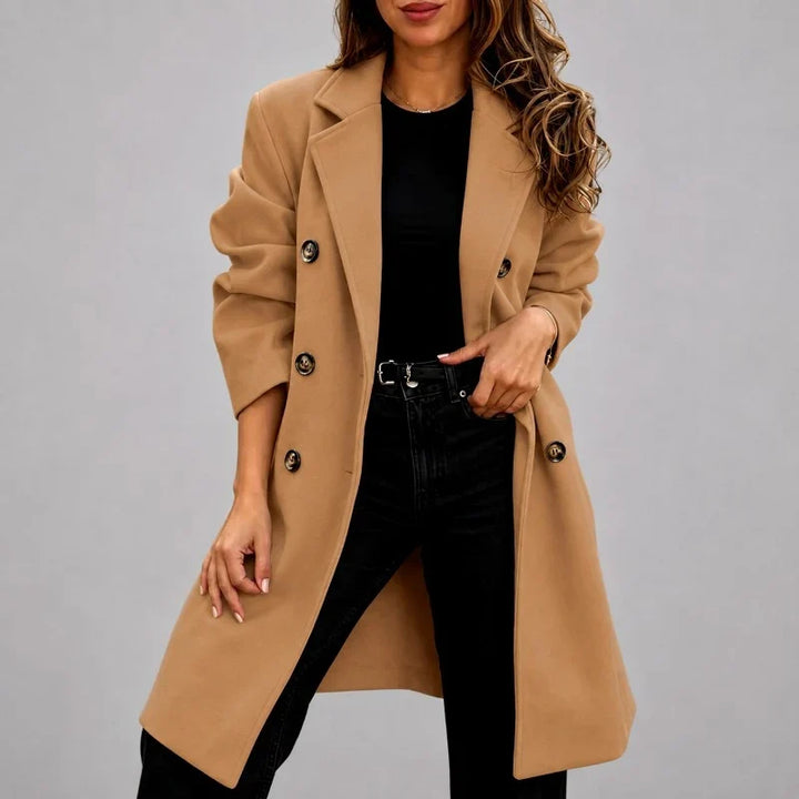 Winter Double Breasted Coat Women Longline Notched Lapel Olivia