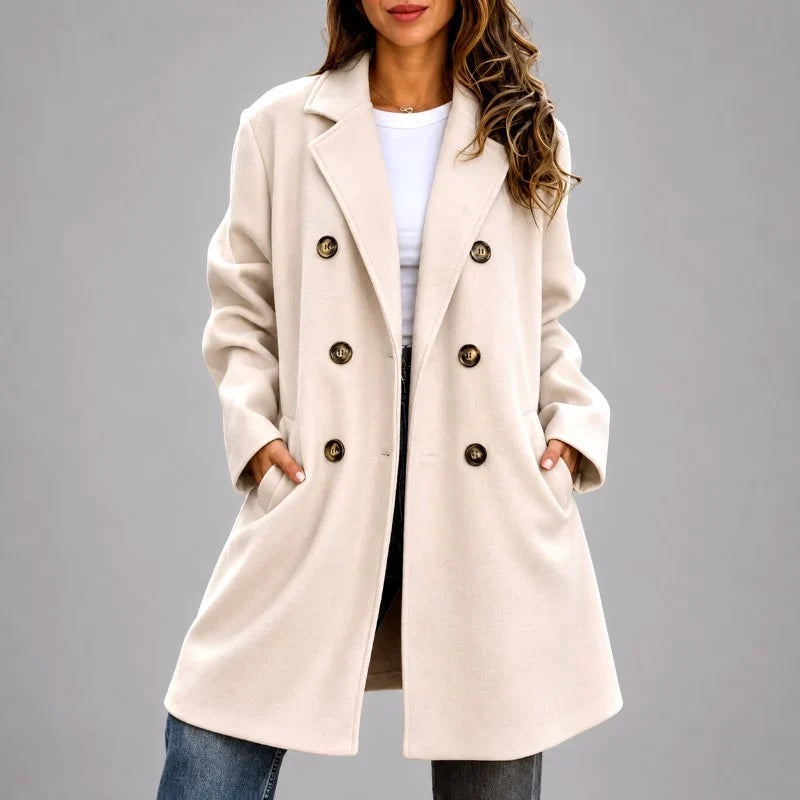 Winter Double Breasted Coat Women Longline Notched Lapel Olivia