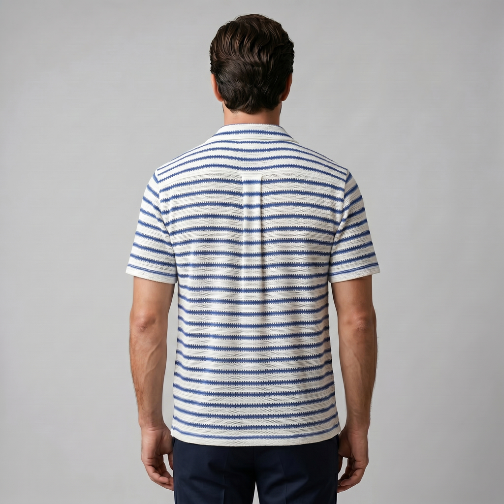Open Knit Stripe Resort Shirt Heren Zomer Casual