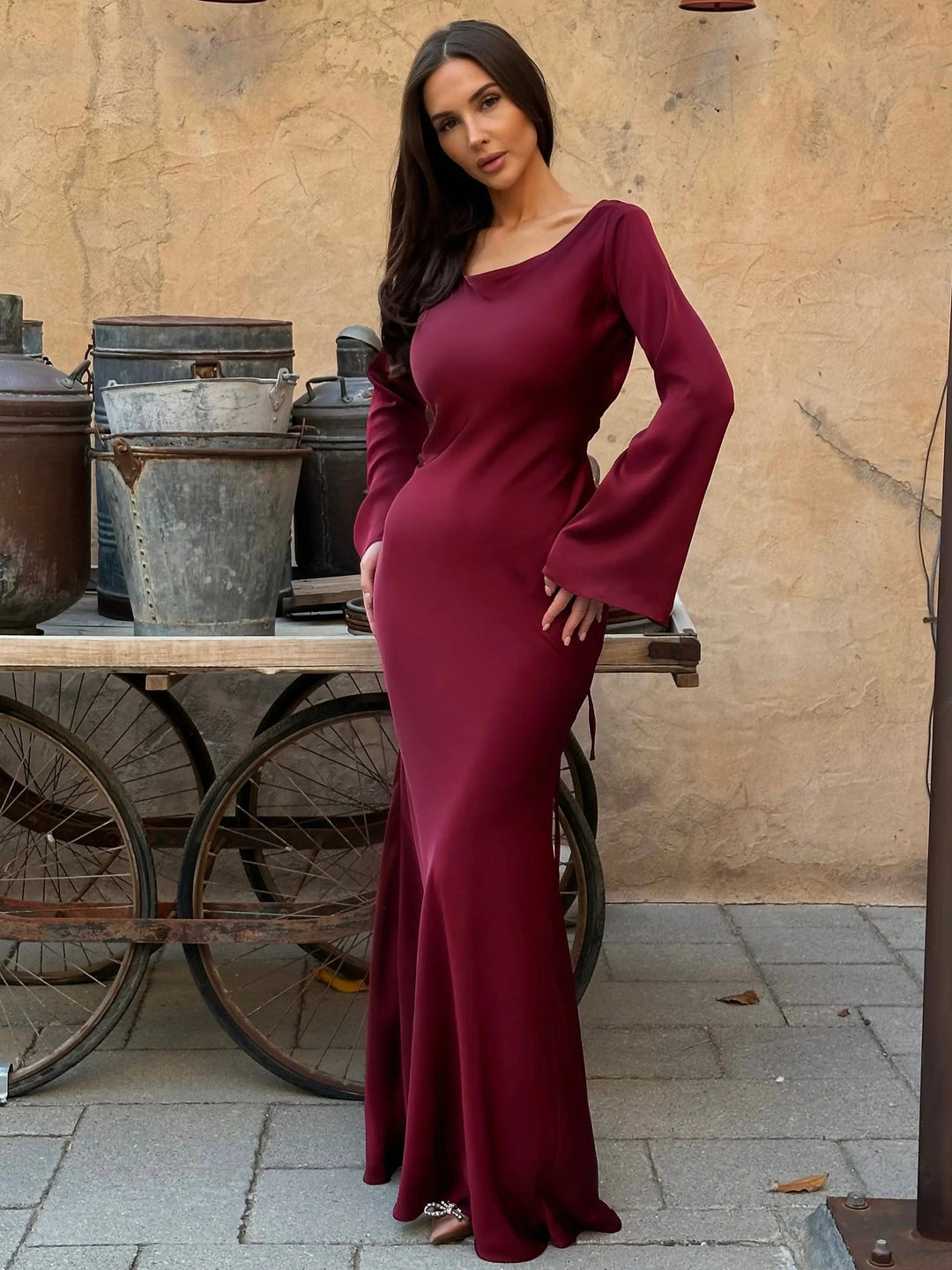 Ophelia | Women's Long Sleeve Fitted Maxi Dress