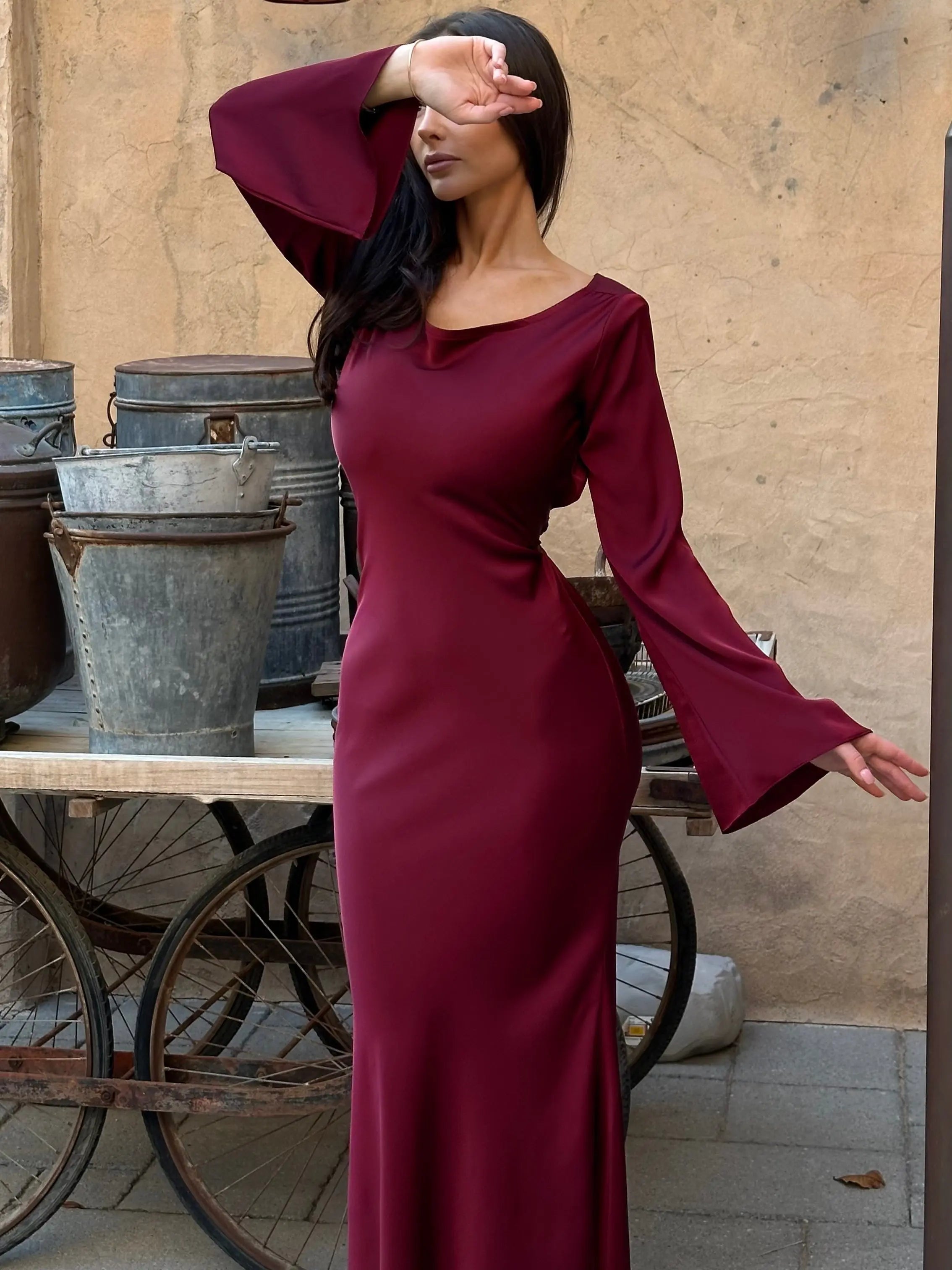 Ophelia | Women's Long Sleeve Fitted Maxi Dress