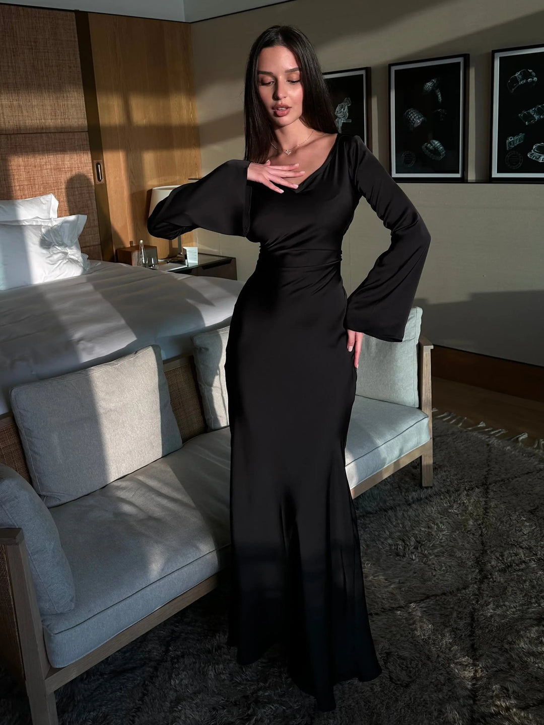 Ophelia | Women's Long Sleeve Fitted Maxi Dress