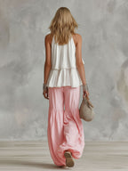 Ophira | Women's Mock Neck Sleeveless Top and Wide Leg Pants Set