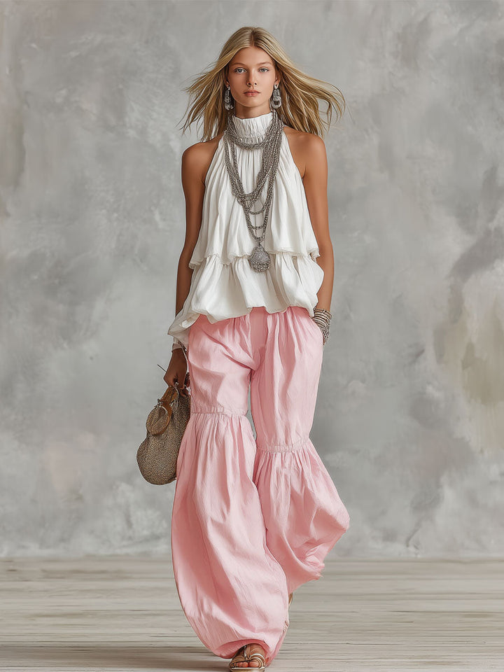 Ophira | Women's Mock Neck Sleeveless Top and Wide Leg Pants Set