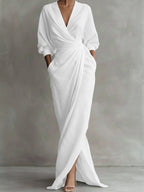 Women's Maxi Dress V Neck Wrap Drape Evening Gown