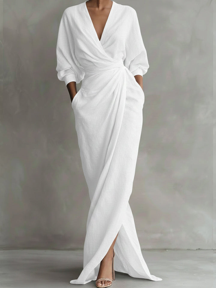 Women's Maxi Dress V Neck Wrap Drape Evening Gown