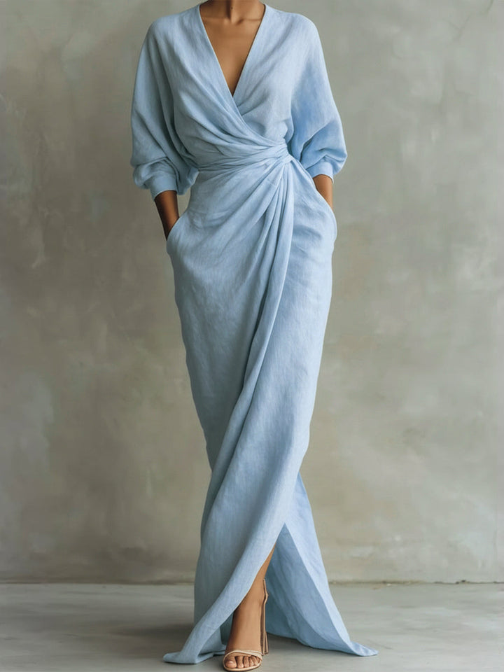 Women's Maxi Dress V Neck Wrap Drape Evening Gown