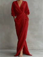Women's Maxi Dress V Neck Wrap Drape Evening Gown