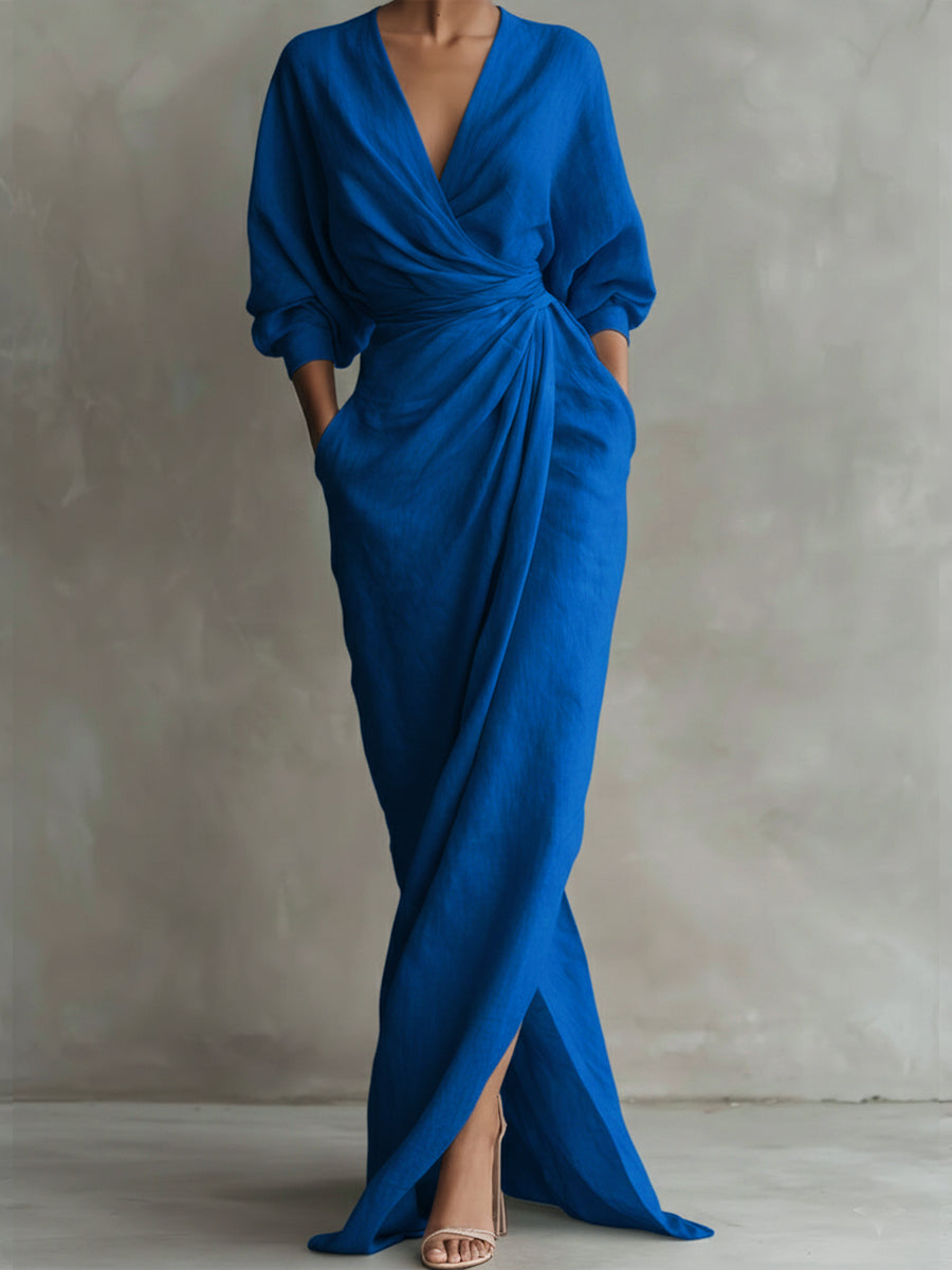 Women's Maxi Dress V Neck Wrap Drape Evening Gown