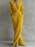 Women's Maxi Dress V Neck Wrap Drape Evening Gown