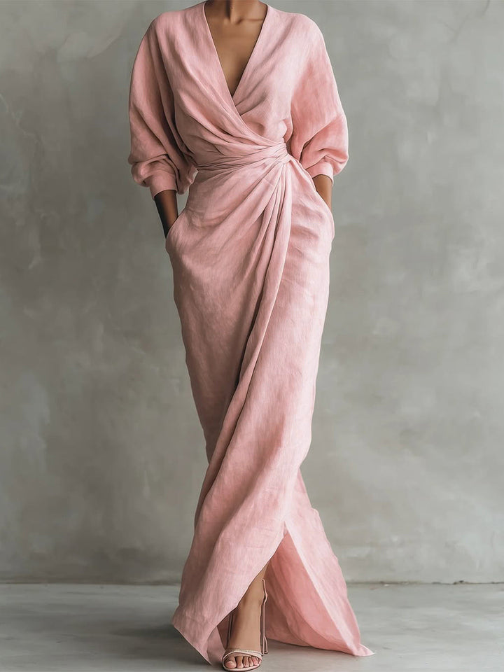 Women's Maxi Dress V Neck Wrap Drape Evening Gown