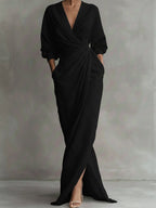 Women's Maxi Dress V Neck Wrap Drape Evening Gown