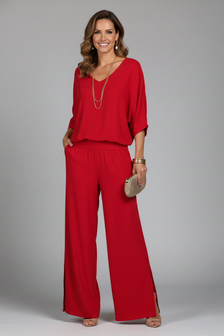 Penelope | Women's V-Neck Wide Leg Set
