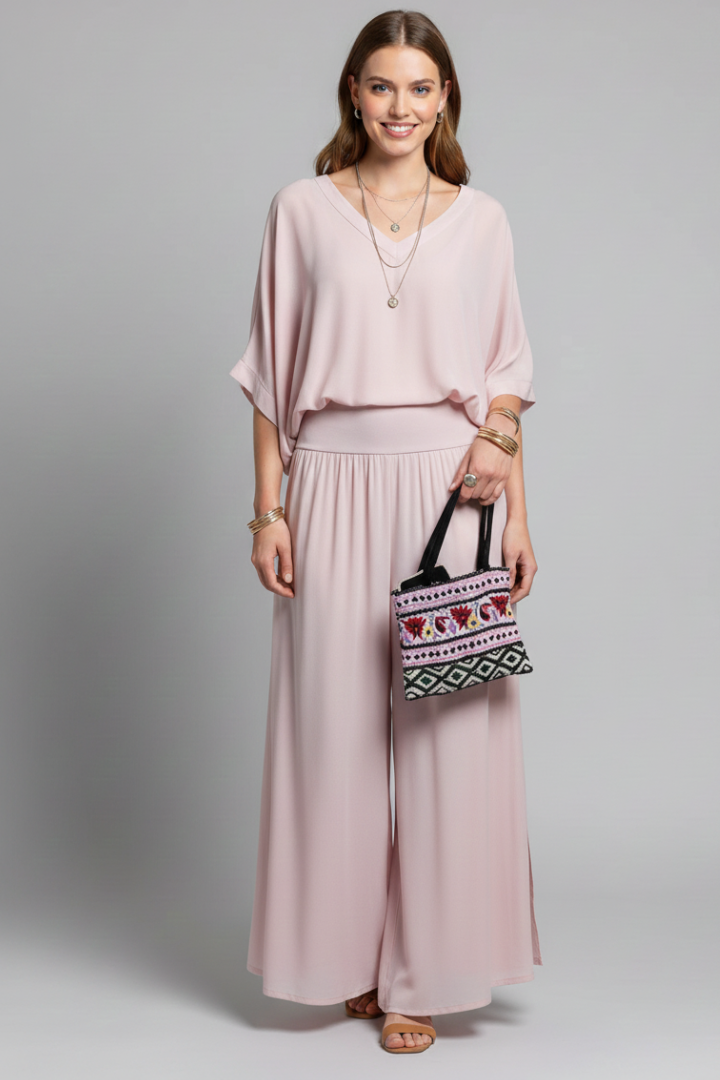 Penelope | Women's V-Neck Wide Leg Set