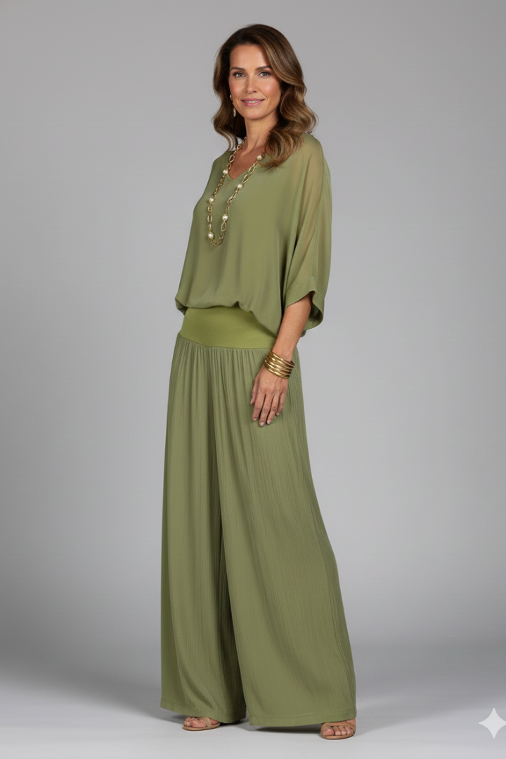 Penelope | Women's V-Neck Wide Leg Set