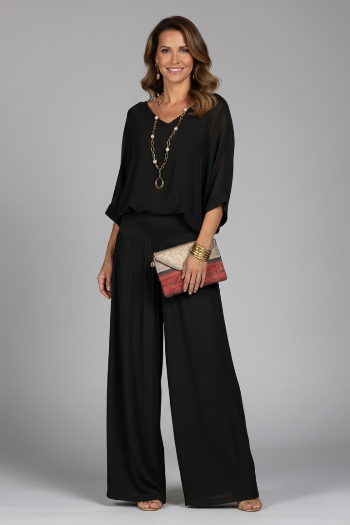 Penelope | Women's V-Neck Wide Leg Set