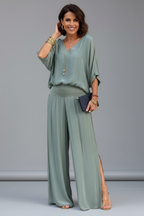 Penelope | Women's V-Neck Wide Leg Set