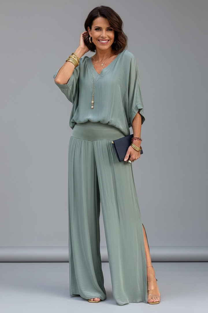 Penelope | Women's V-Neck Wide Leg Set