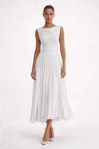 Phoebe Ruched Halter Midi Dress In Chiffon With Open Back