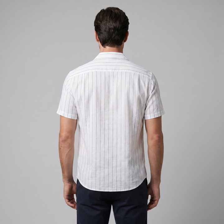 Men's Pinstripe Camp Shirt - Casual Short Sleeve Summer Button-Down