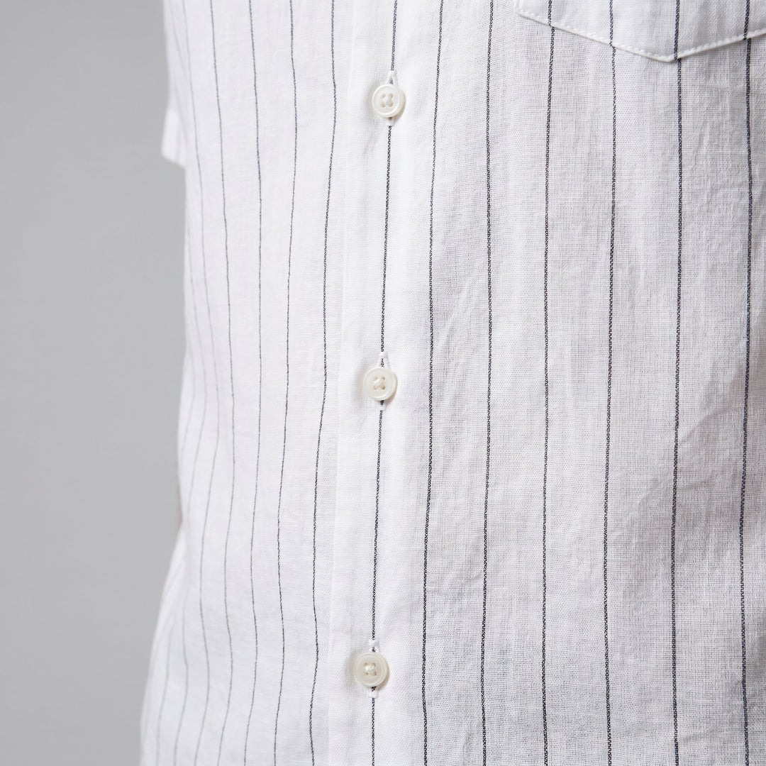 Men's Pinstripe Camp Shirt - Casual Short Sleeve Summer Button-Down