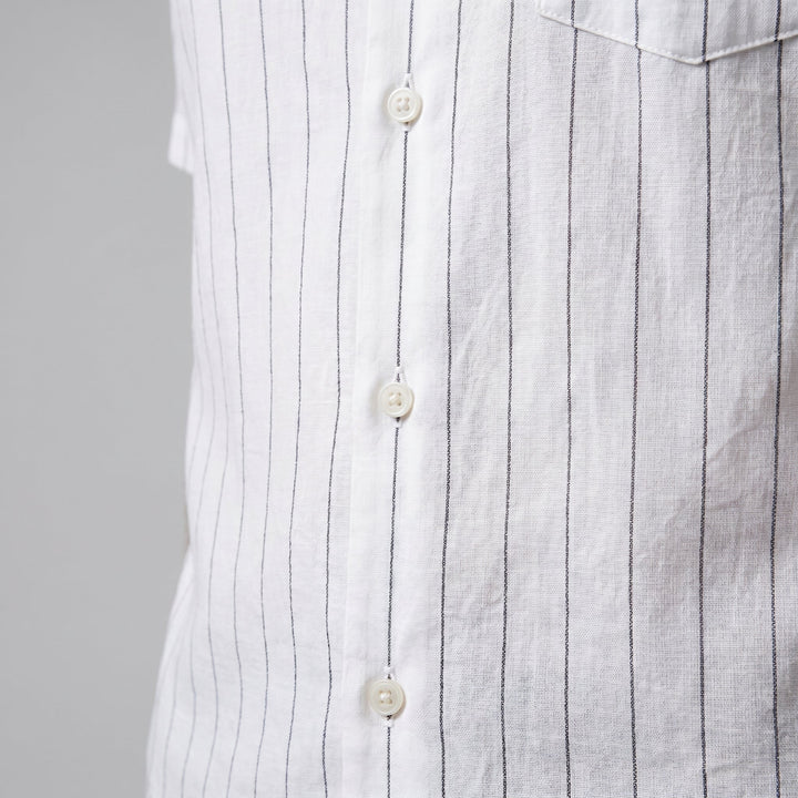 Men's Pinstripe Camp Shirt - Casual Short Sleeve Summer Button-Down