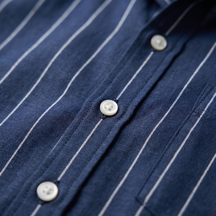 Men's Pinstripe Camp Shirt - Casual Short Sleeve Summer Button-Down