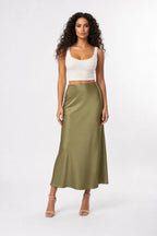 Plum Satin Midi Skirt With Bias Cut And High Waist