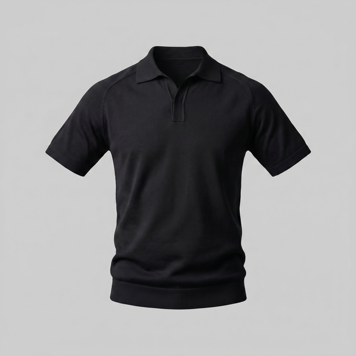 Men's Fine Knit Open Collar Polo Shirt - Casual Summer Top