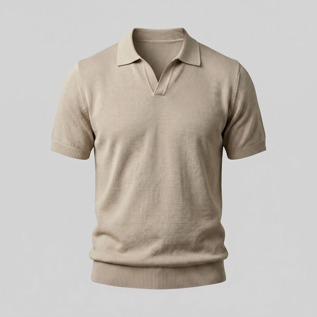 Men's Fine Knit Open Collar Polo Shirt - Casual Summer Top