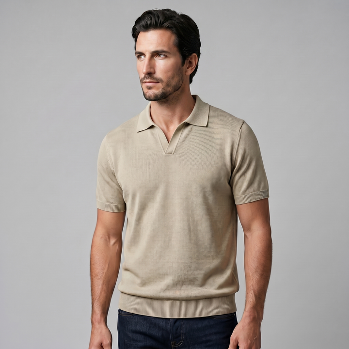 Men's Fine Knit Open Collar Polo Shirt - Casual Summer Top