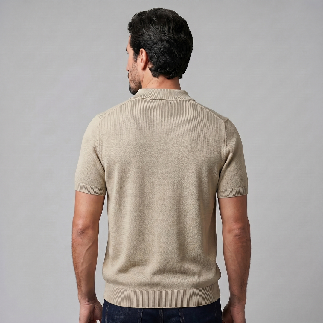 Men's Fine Knit Open Collar Polo Shirt - Casual Summer Top