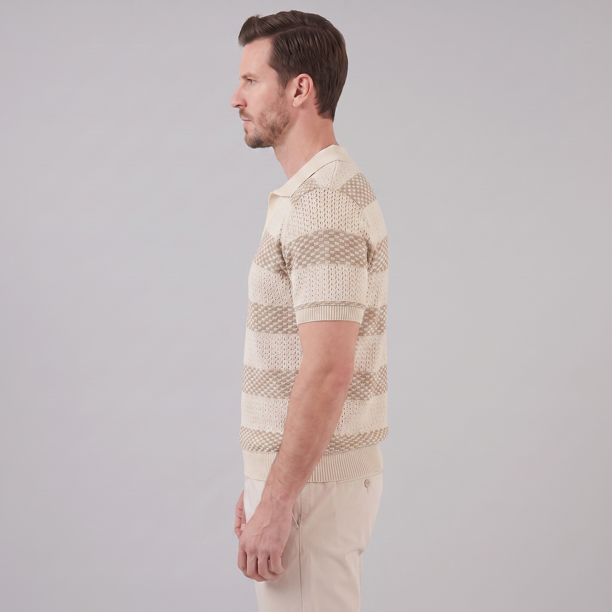 Poloshirt Heren Gebreide Textuur Lange Mouwen Casual Zomer