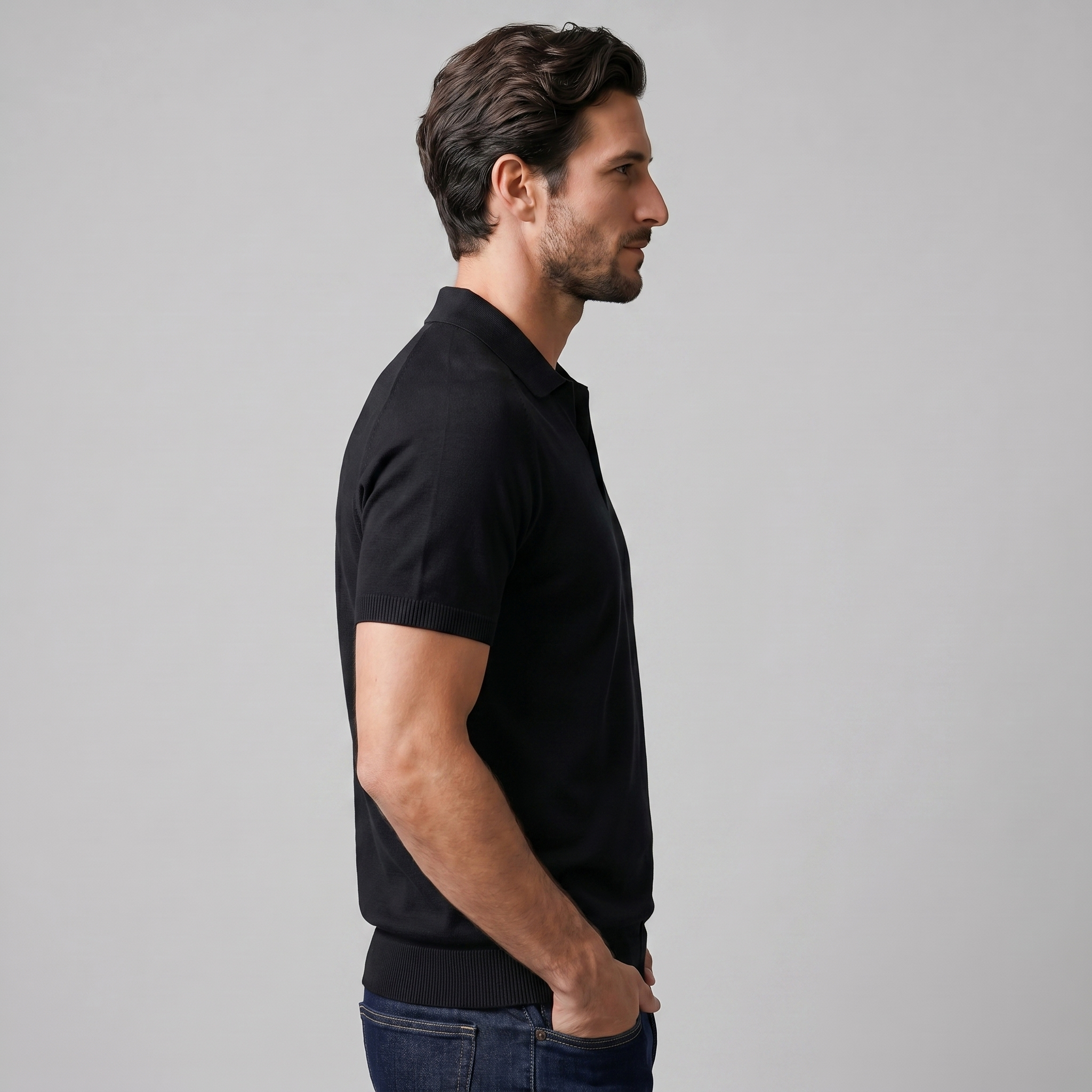 Men's Polo Shirt Open Collar Fine Knit Casual Summer