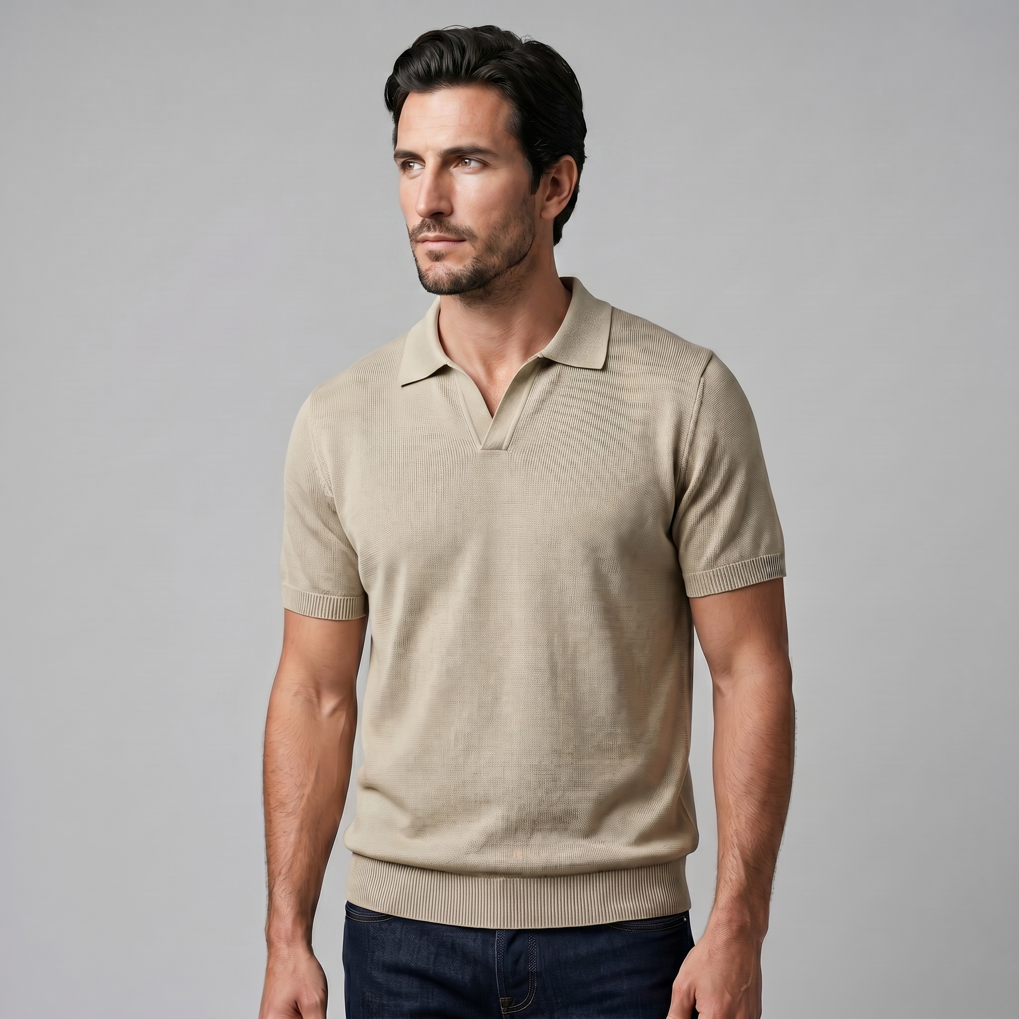 Men's Polo Shirt Open Collar Fine Knit Casual Summer